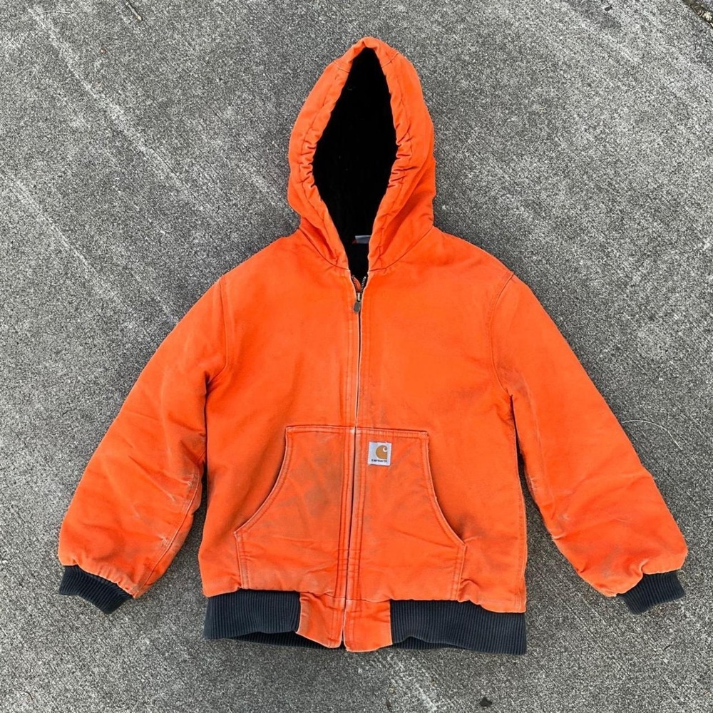 Carhartt Kids Orange Duck Canvas Quilted Lined Active Jacket Size M 10-12